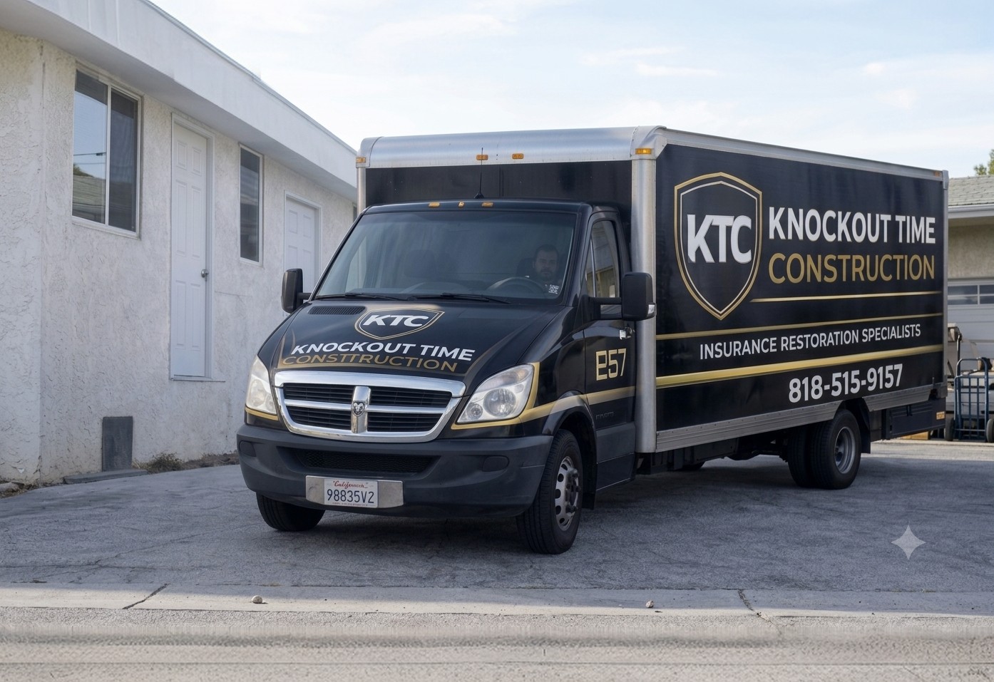 Knockout Time Construction service truck at a project site